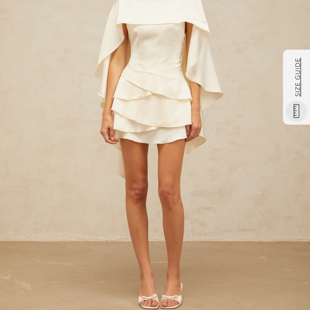 Miss Rosier Cream Off-the-Shoulder Tiered Mini Dress - Size Small